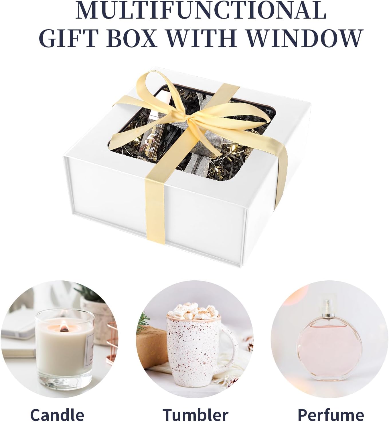TIACABO White Gift Box with Window,7.5"x7.5"x3.1" Bridesmaid Boxe for Gifts Giving,Birthday Gift Boxes with Magnetic,Closure Lid Gifts Boxes for Presents,Cute Box,Luxury for Gift Packaging