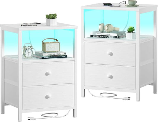 BOLUO White Nightstands Set of 2, Bedroom Night Stand Set Two Nightstand by BOLUO
