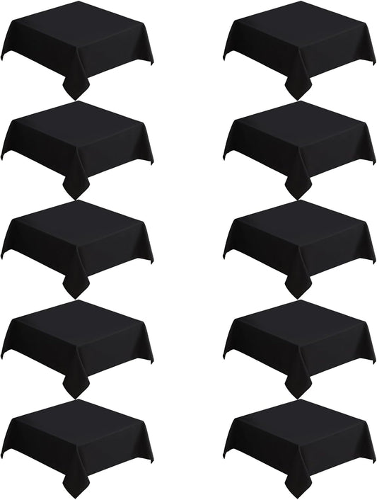 VidaFete Square Tablecloth 10 Pack52 x 52 Inch Tablecloths Stain Wrinkle Resistant Polyester Dining Table Cover for Kitchen Dinning Party Wedding Rectangular Tabletop Buffet Decoration(Black)
