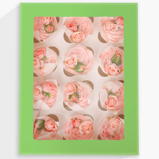 12 Cupcake Containers 10-Packs Avocado Cupcake Box Cupcakes Carrier, 12 Cupcake Boxes with Window 13"x10"x3.5"（Auto-pop up）