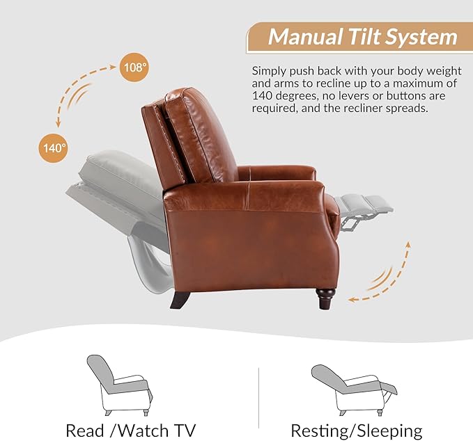 HULALA HOME Genuine Leather Manual Recliner Chair - Image 8