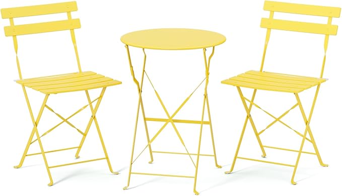 VINGLI Outdoor Folding Bistro Table and Chairs Set of 2, 3-Piece Bistro Set by VINGLI