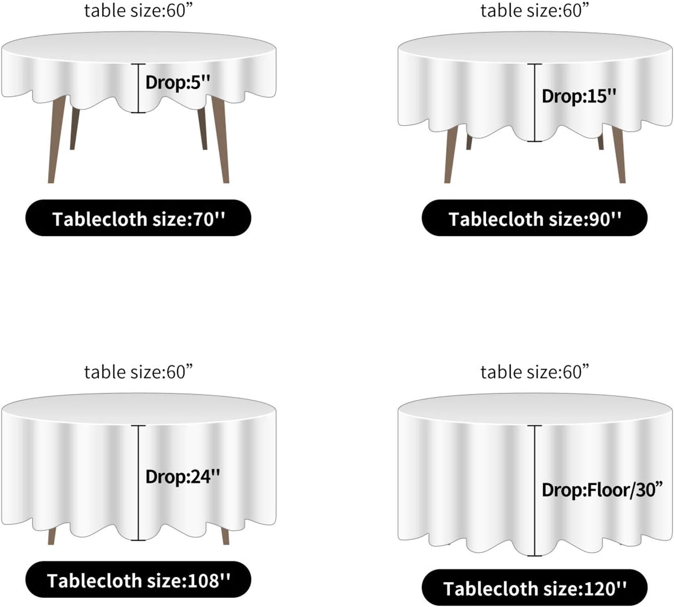 Ascoza 2pack 108 Inch White Round Tablecloth in Polyester Fabric for Wedding/Banquet/Restaurant/Parties