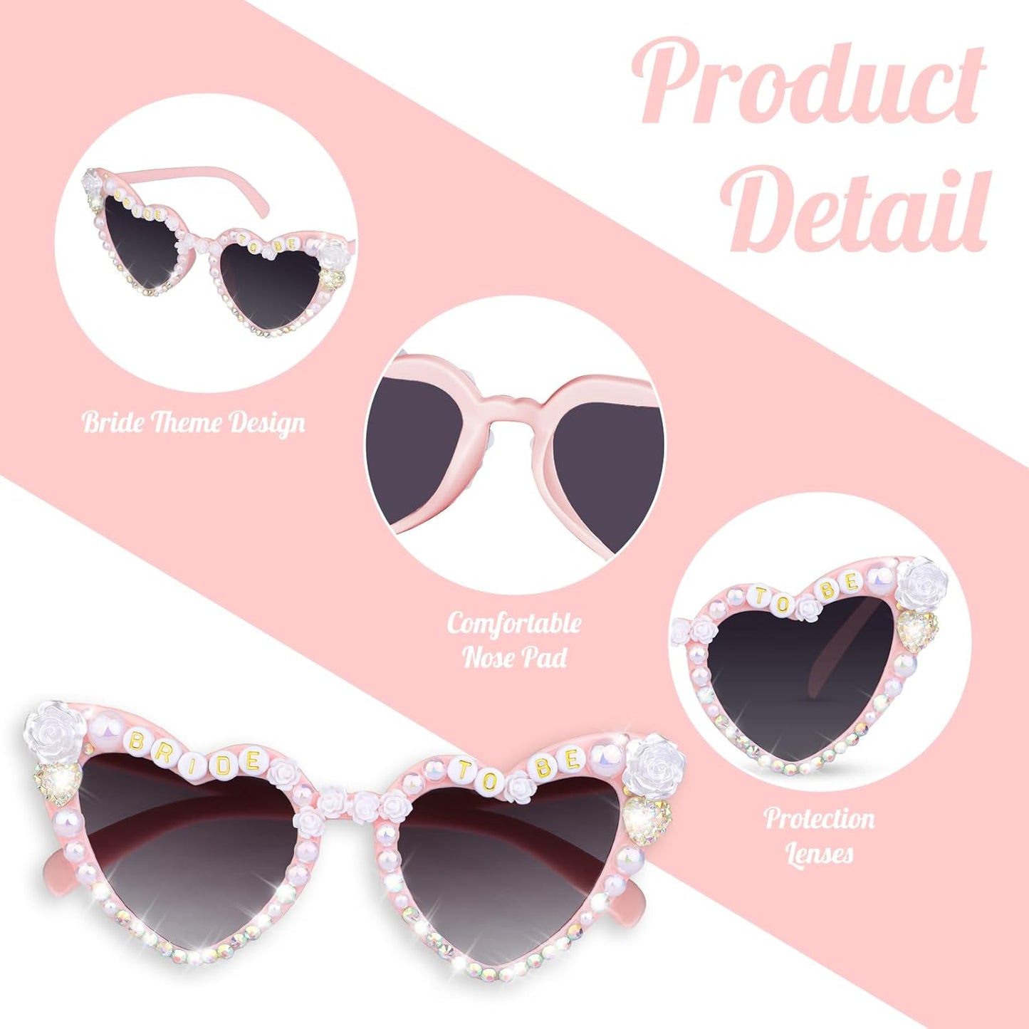 Bride Sunglasses for Bachelorette White Heart Glasses for Bride to Be Gift, Bachelorette Accessories Party Favors