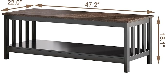 ChooChoo Mission Coffee Table, Wood Living Room Table - Image 2