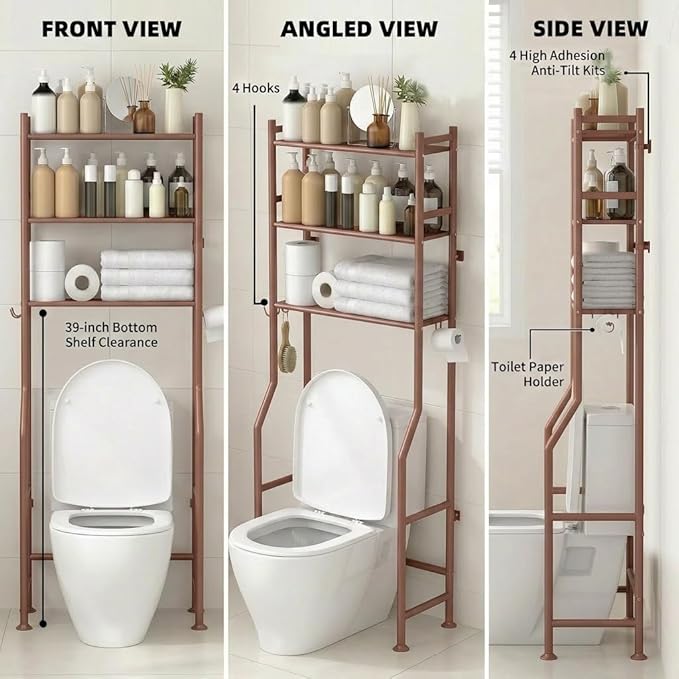 GloTika 3-Tier Over Toilet Storage - 150lb Total Capacity Metal Bathroom - Image 8