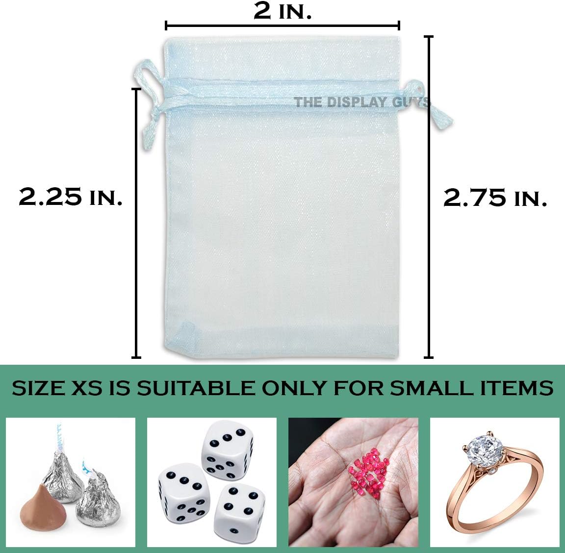 TheDisplayGuys 48-Pack 2" x 2-3/4" Blue Sheer Organza Gift Bags with Drawstring, Jewelry Candy Treat Wedding Party Favors Mesh Pouch