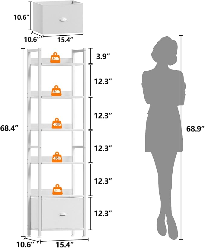 Furologee 6 Tier Bookshelf, Tall Shelf - Image 3