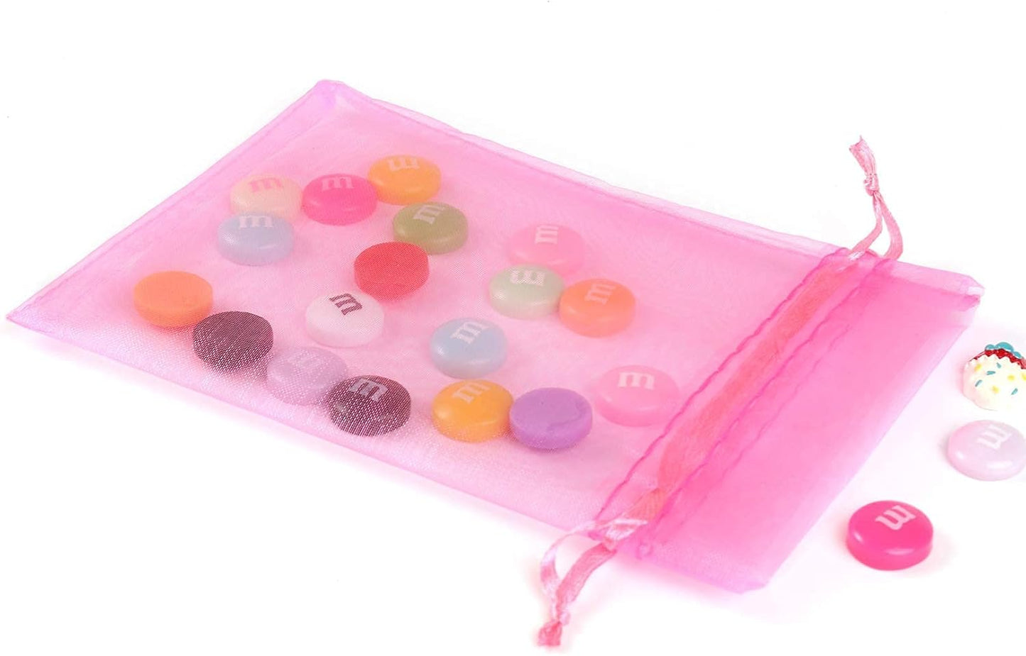 ANZNKU 100 Pack 4x6 inches Pink Drawstring Organza Mesh Bags, Wedding Favor Gift Bags For Party, Festival, Christmas, Sheer Organza Favor Candy Bag