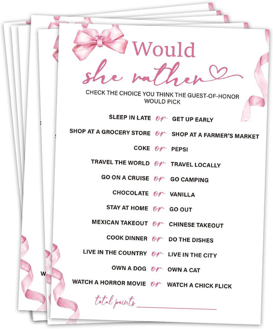 Bridal Shower Games 30 Guests, Would She Rather Bridal Shower Wedding Games for Reception, Rehearsal Dinner Engagement Party Activities Game Card/HL 004