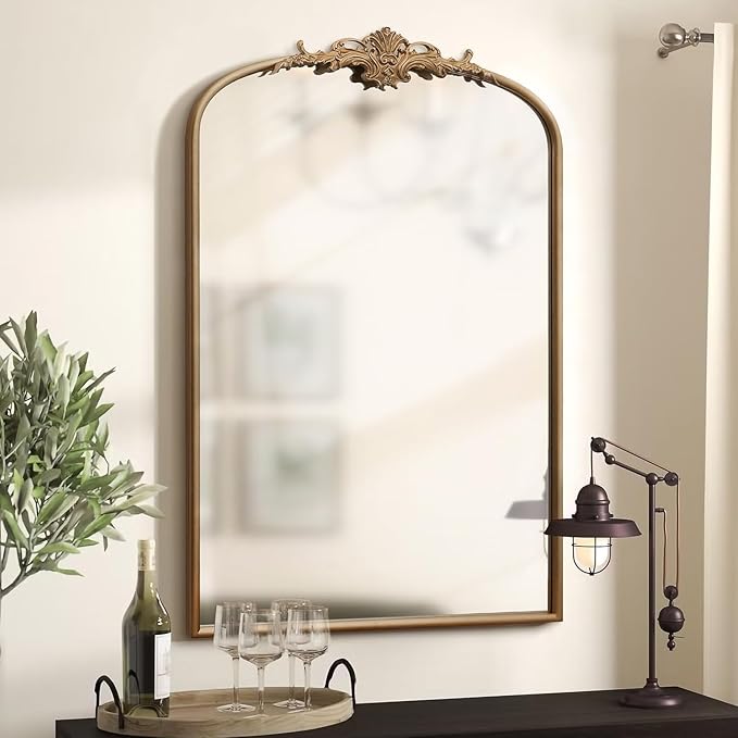 Besdomus Antique Gold Arched Mirror: 24"x36" French Large Arch Gold Vintage by Besdomus