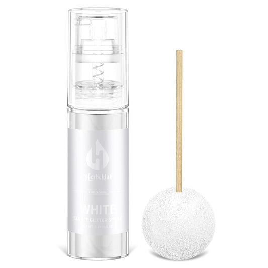 White Edible Glitter Spray - Herbeklab 10g Edible Diamond White Glitter for Cakes Food Grade Shimmer Powder for Cookie Decorating Chocolate Strawberry