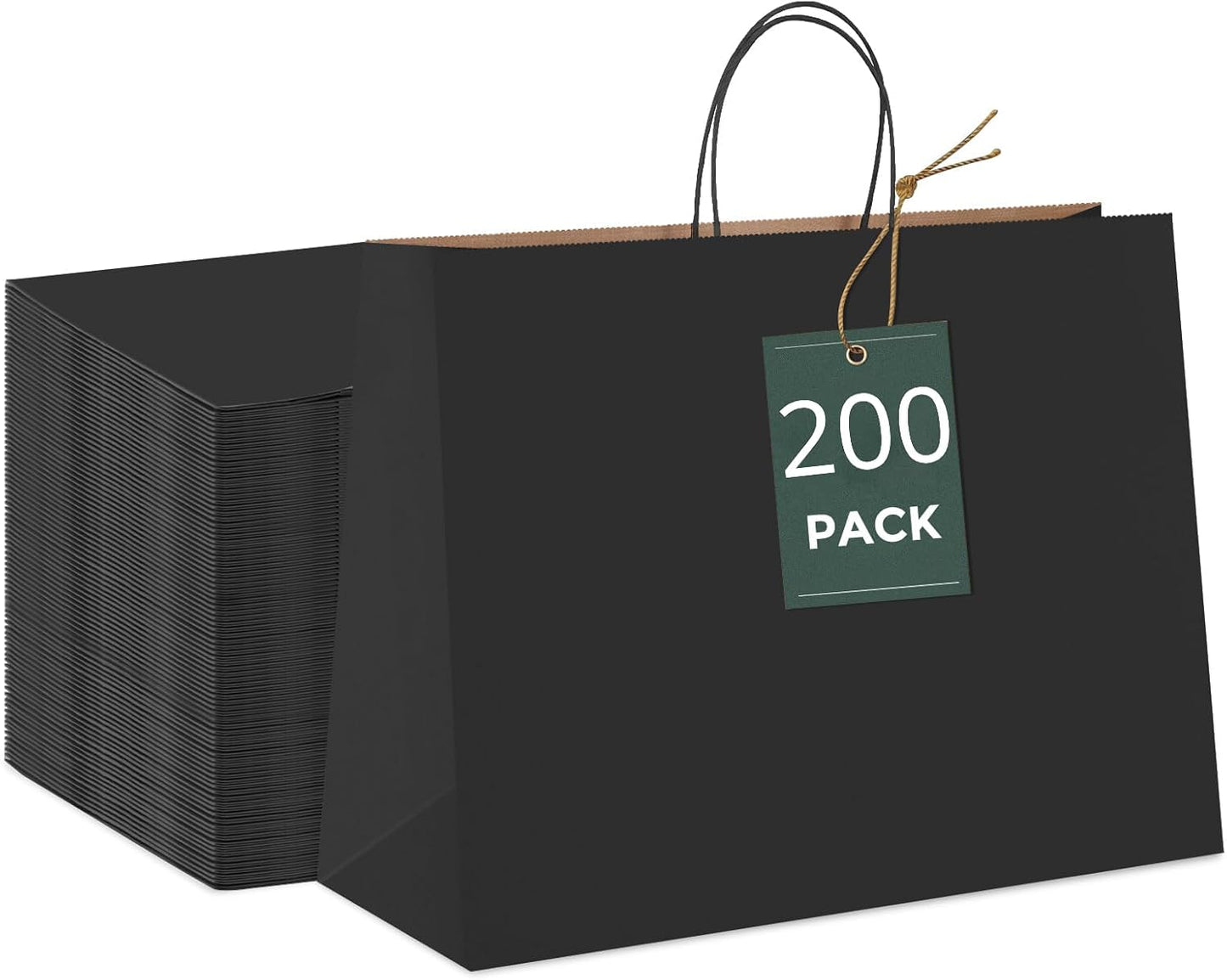 GSSUSA Black Large Gift Bags 16x6x12 Kraft Paper Bags with Handles 200Pcs Sturdy Shopping Party Merchandise Retail