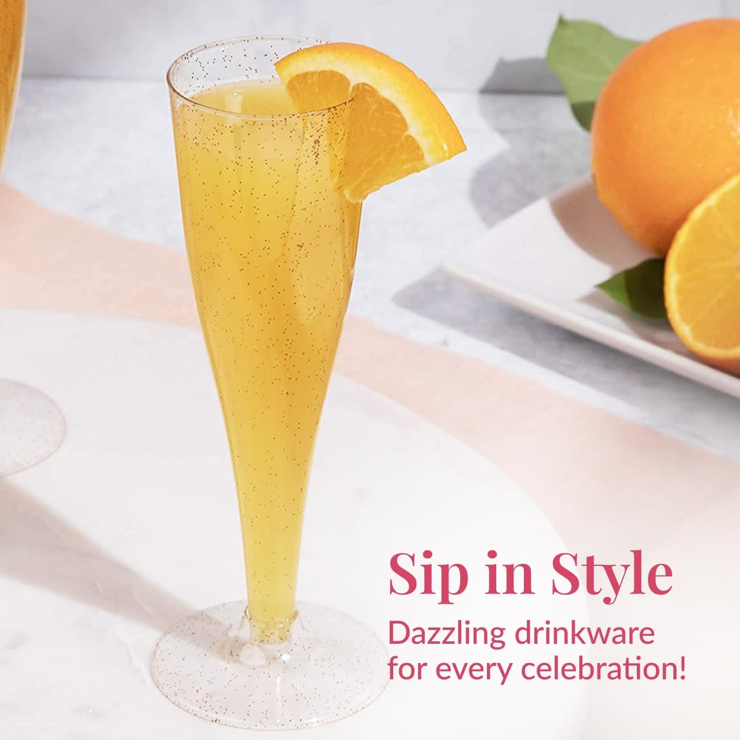 Prestee 24 Plastic Champagne Flutes - Gold Champagne Flutes Plastic - Gold Disposable Mimosa Flute - Party Supplies - Disposable Cocktail Glasses - Mimosa Bar, Wedding, Shower Party