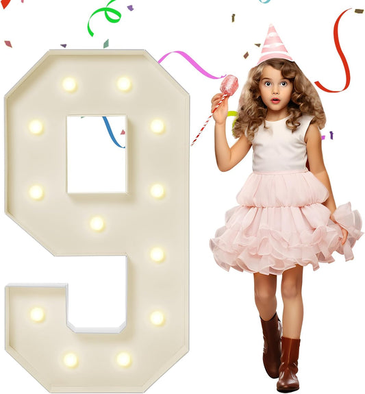 4FT Marquee Numbers, Large Light Up Numbers 9 for 9th 19th 90th Birthday Party Decorations, Giant Light Up Number for Anniversary Decor, 4 Feet Mosaic Number 9 with LED Lights DIY Kit
