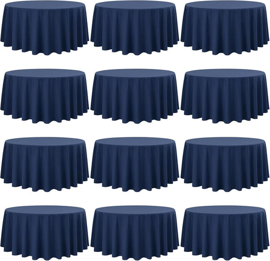 12 Pack 108 Inch Round Tablecloth, Navy Blue Polyester Table Cloth for Round Table, Fabric Washable TableCover for Wedding Party Dining TableBuffet Banquet Restaurant and Camping