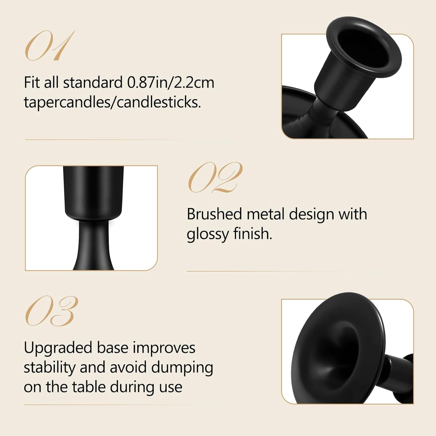 Candlestick Holders 2 PCS Short Metal Taper Candle Holders, KSWING Black Candle Stick Holders Set, Perfect for Table Centerpiece Mantel Party Wedding Christmas Home Decor, Set of 2
