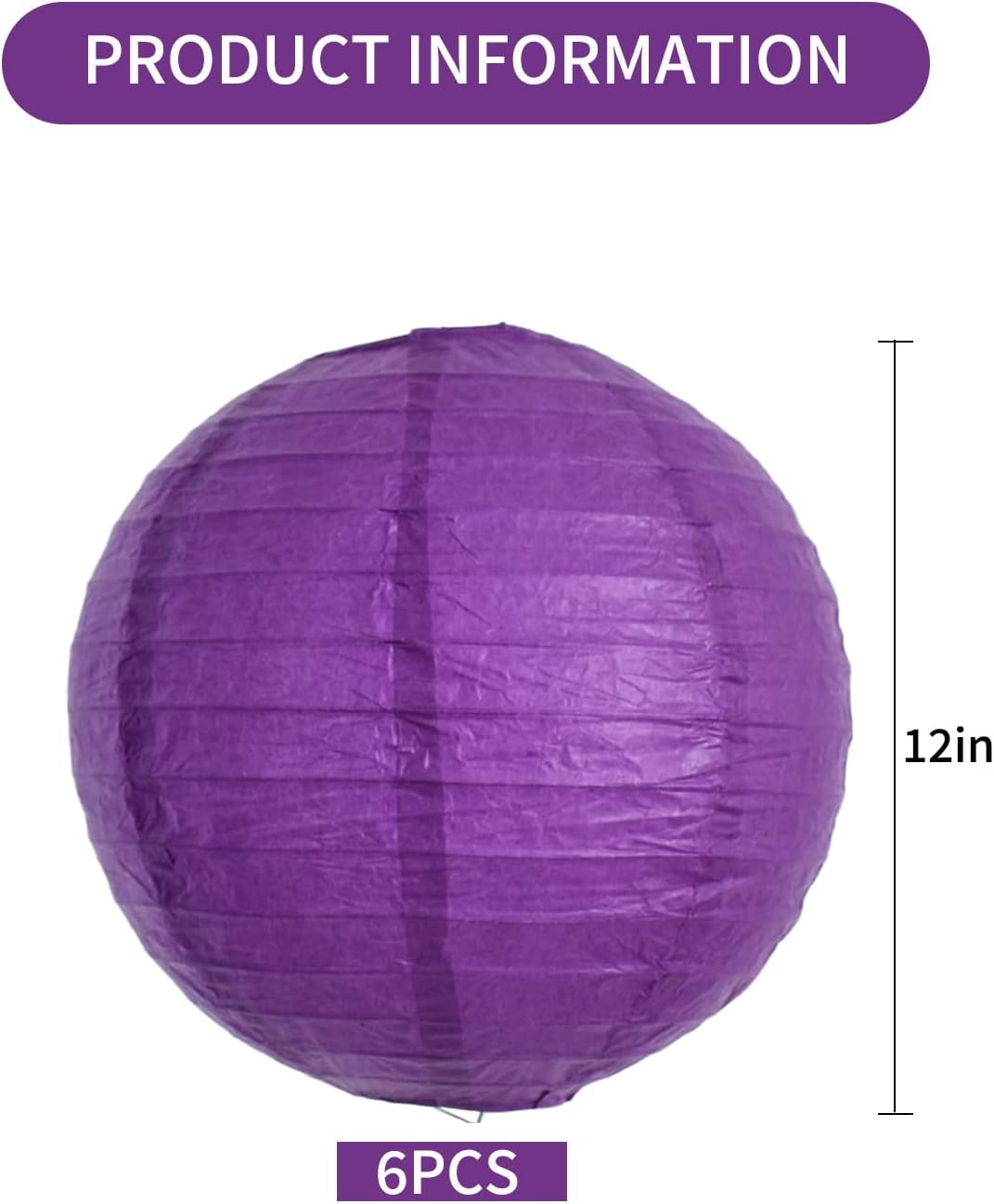 BEISHIDA 12-Inch Purple Round Paper Lanterns Hanging Decorative Chinese Paper Lanterns Lamp for Halloween Mardi Gras Birthday Wedding Party Decoration and Baby Bridal Shower（6 Packs）