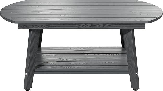 Oval Coffee Table with Open Storage Shelf, Dark Gray Wood Grain Sturdy Coffee - Image 8