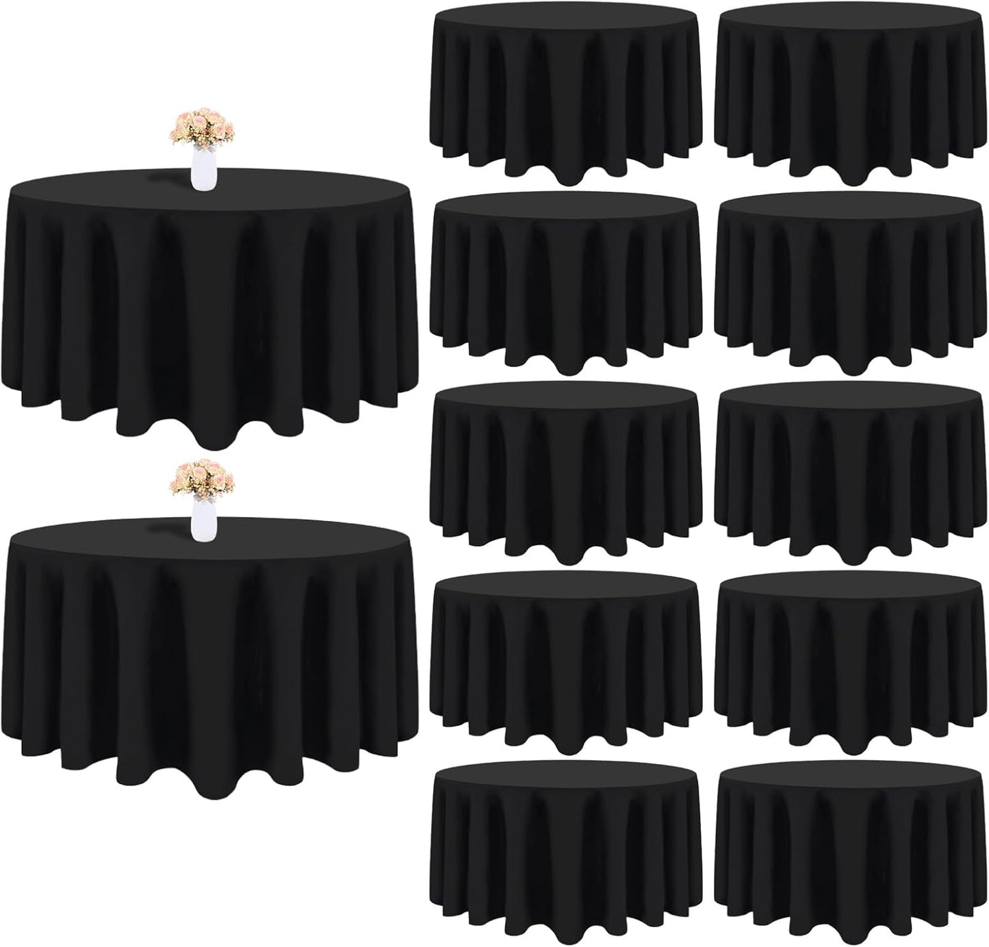 12 Pack Black Round Tablecloth 108 Inch Black Table Cloth Stain and Wrinkle Resistant Round Tablecloths Reusable and Washable Polyester Fabric for Buffet Wedding Party and Banquet