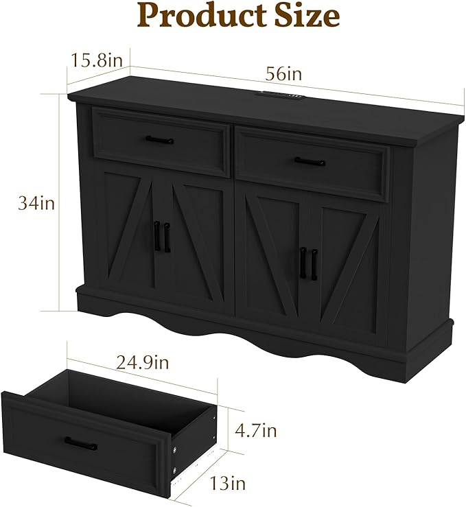 56" Large Wooden Buffet Cabinet - Image 2