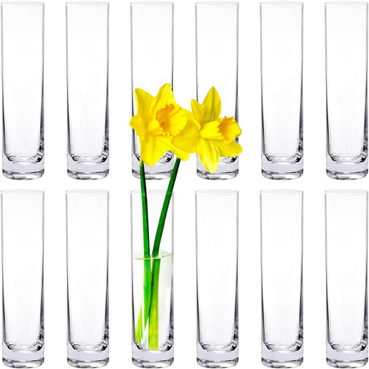 12 Pack 7 Inch Glass Cylinder Bud Vases for Centerpieces Clear Slim Flower Vases Tall Glass Cylinder Vase Small Vase for Single Rose Vases Bulk, Home Aesthetic Desk Decor