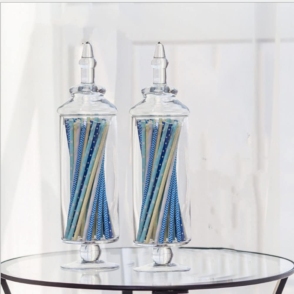 Glass Apothecary Jars Clear Elegant Decorative Buffet Jars Wedding Candy Organizer Storage Canisters Small Home Decor 2 Pcs