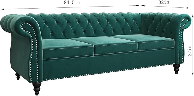 Mid-Century 3 Seater Sofa, Velvet Couch - Image 2