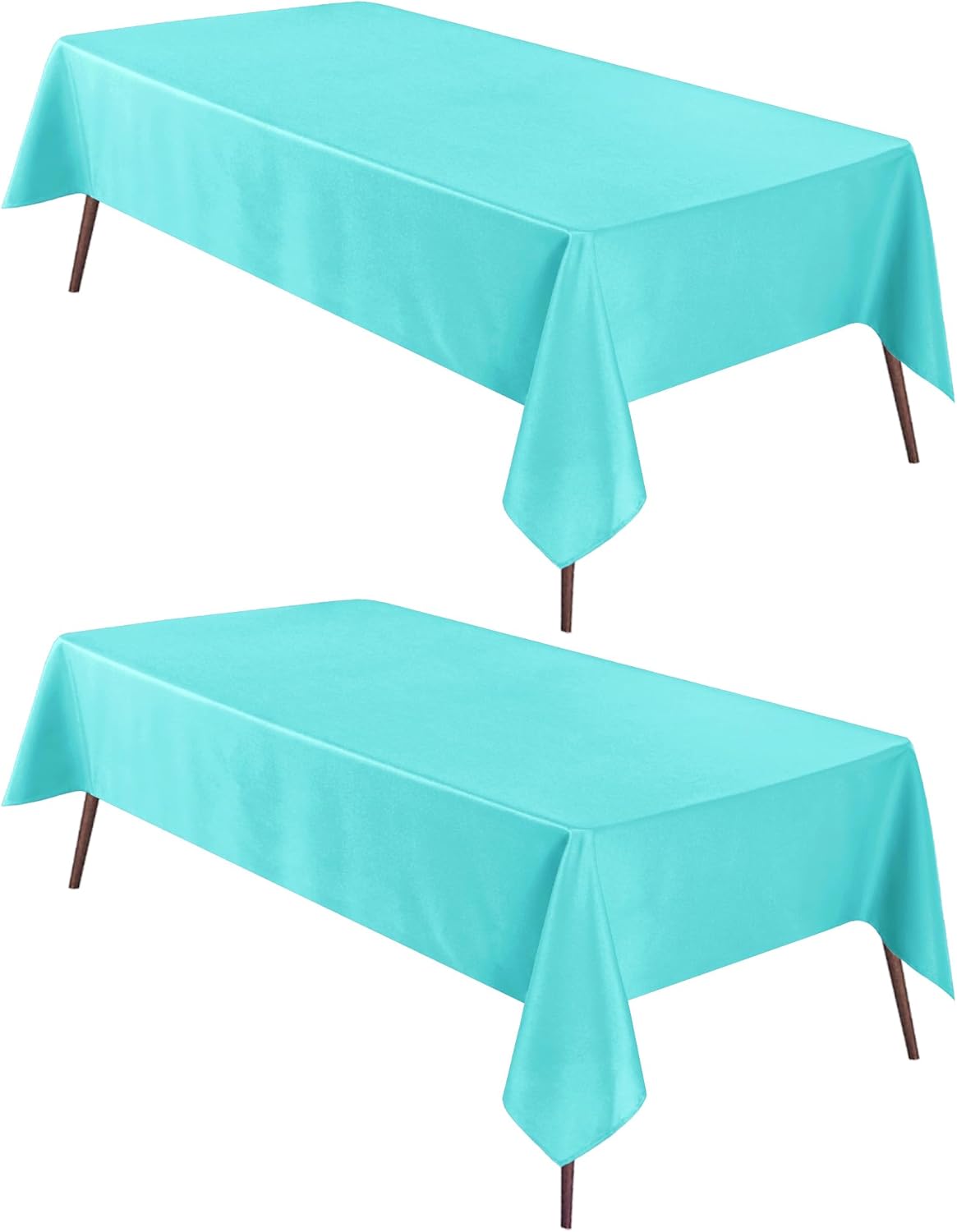 Hiasan 2 Pieces Solid Rectangle Tablecloth - Waterproof and Spillproof Washable Polyester Fabric Table Cloth for Kitchen and Dining Room, Aqua, 54 x 120 Inch