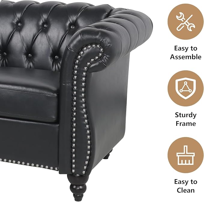 Mid-Century 2 Seater Sofa, Faux Leather Loveseat - Image 4