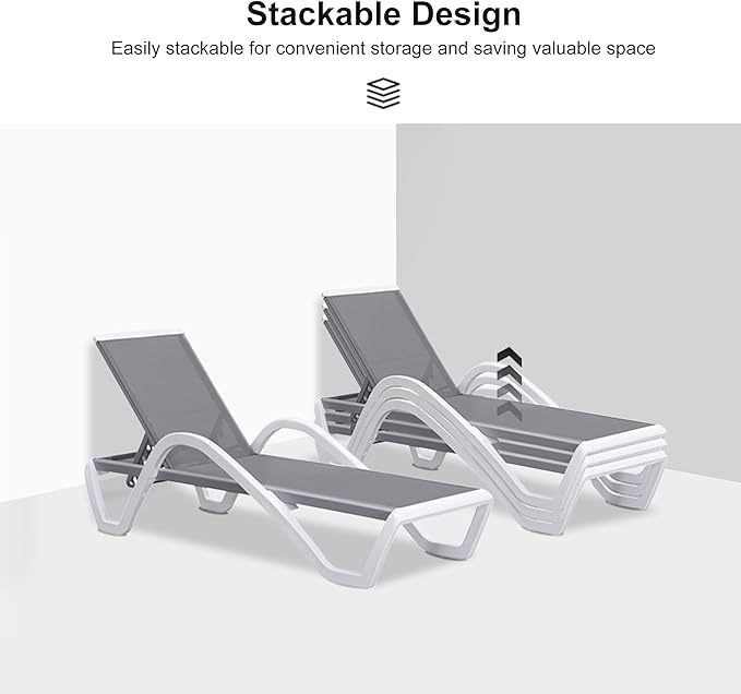 PURPLE LEAF Patio Chaise Lounge Chair Set Outside Aluminum Plastic Stackable - Image 6