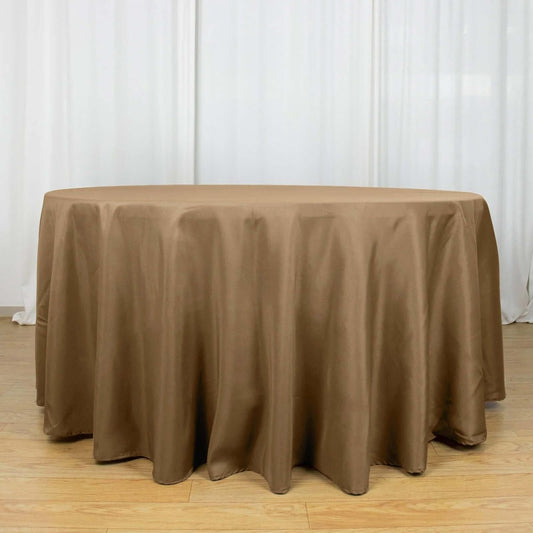 Efavormart Round Tablecloth, 120 Inch Stain & Wrinkle Resistant Washable Table Cloth, Decorative Polyester Fabric Table Cover for Banquet, Wedding, Dining - Taupe