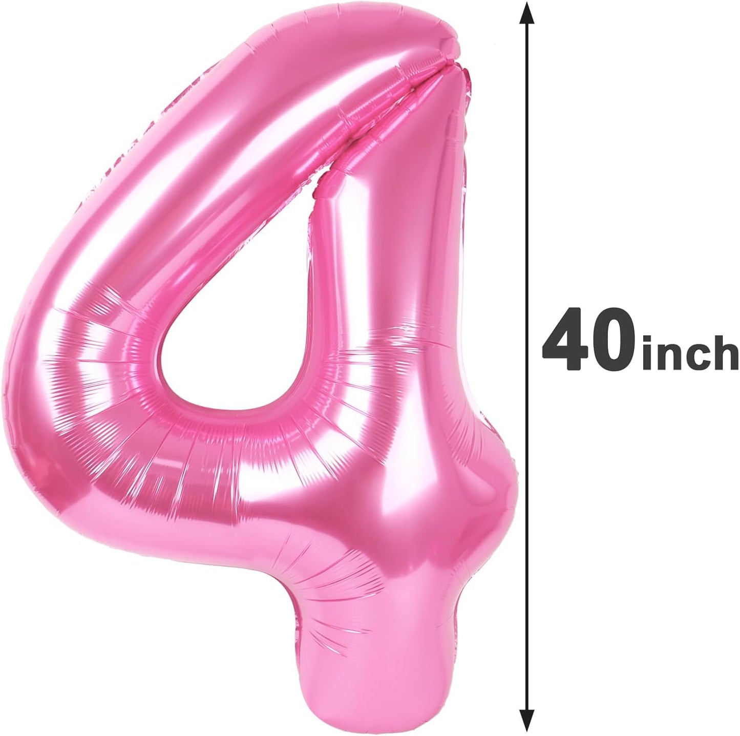 40 Inch Pink 4 Birthday Number Balloon, Giant Number Four 14 24 34 40 44 Balloons, Foil Mylar Big Balloons for Anniversary Graduation Supplies Decorations