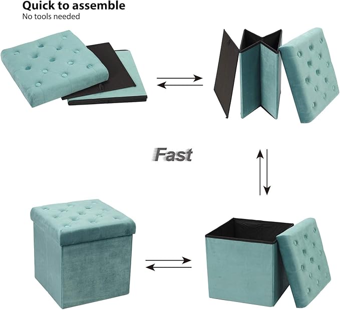 B FSOBEIIALEO Storage Ottoman Cube Velvet Tufted Folding Ottomans Footstool - Image 7