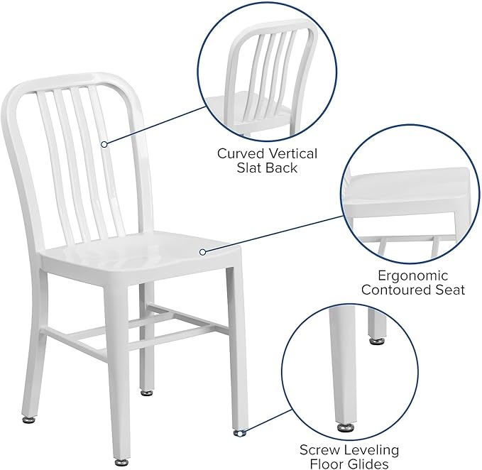 Flash Furniture Commercial Grade White Metal Indoor-Outdoor Chair - Image 4