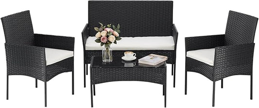 Sweetcrispy 4-Piece Patio Furniture Set, Weather-Resistant PE Rattan Outdoor by Sweetcrispy
