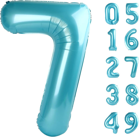 Pearl Blue 7 Number Balloon, 7 Birthday Balloon 40 Inch, Digital Balloons for 7 17 27 70 77 Party Celebration Decorations Supplies, Mylar Foil Numbers Balloon for Seven Wedding Anniversary