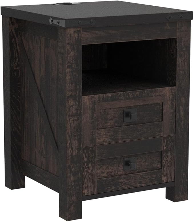 T4TREAM Nightstand with Charging Station, End Table, Side Table with 2 Drawers - Image 4