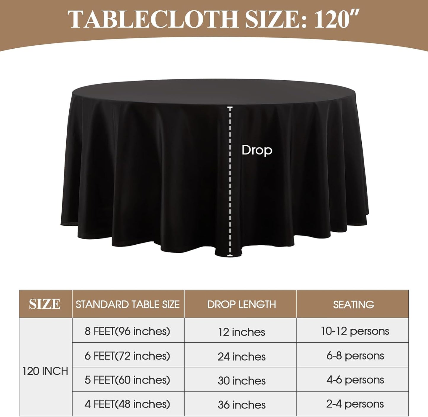 Round Tablecloth 120 Inch 8 Pack Black Tablecloths Washable Decorative Linen Polyester Table Clothes Cover for Dining Table Banquets Buffet Parties and Wedding