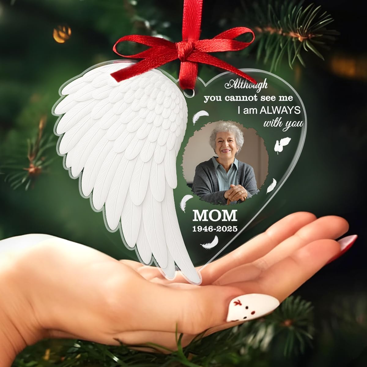 Personalized Memorial Glass Ornament 2025 – I Am Always with You Ornament, Custom Photo Memorial Christmas Ornament, Christmas|Birthday|Anniversary Keepsake for Loss of Loved One (M1)