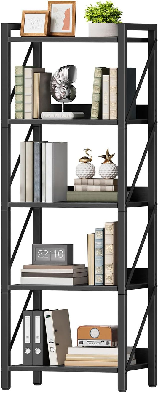 HOOBRO Bookshelf, 5-Tier Industrial Bookcase, Book Shelf Storage Organizer by HOOBRO