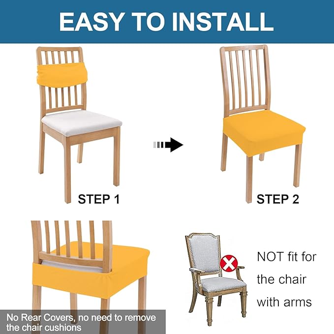 Smiry Waterproof Seat Covers for Dining Room Chairs Set of 6, Stretch Jacquard - Image 5