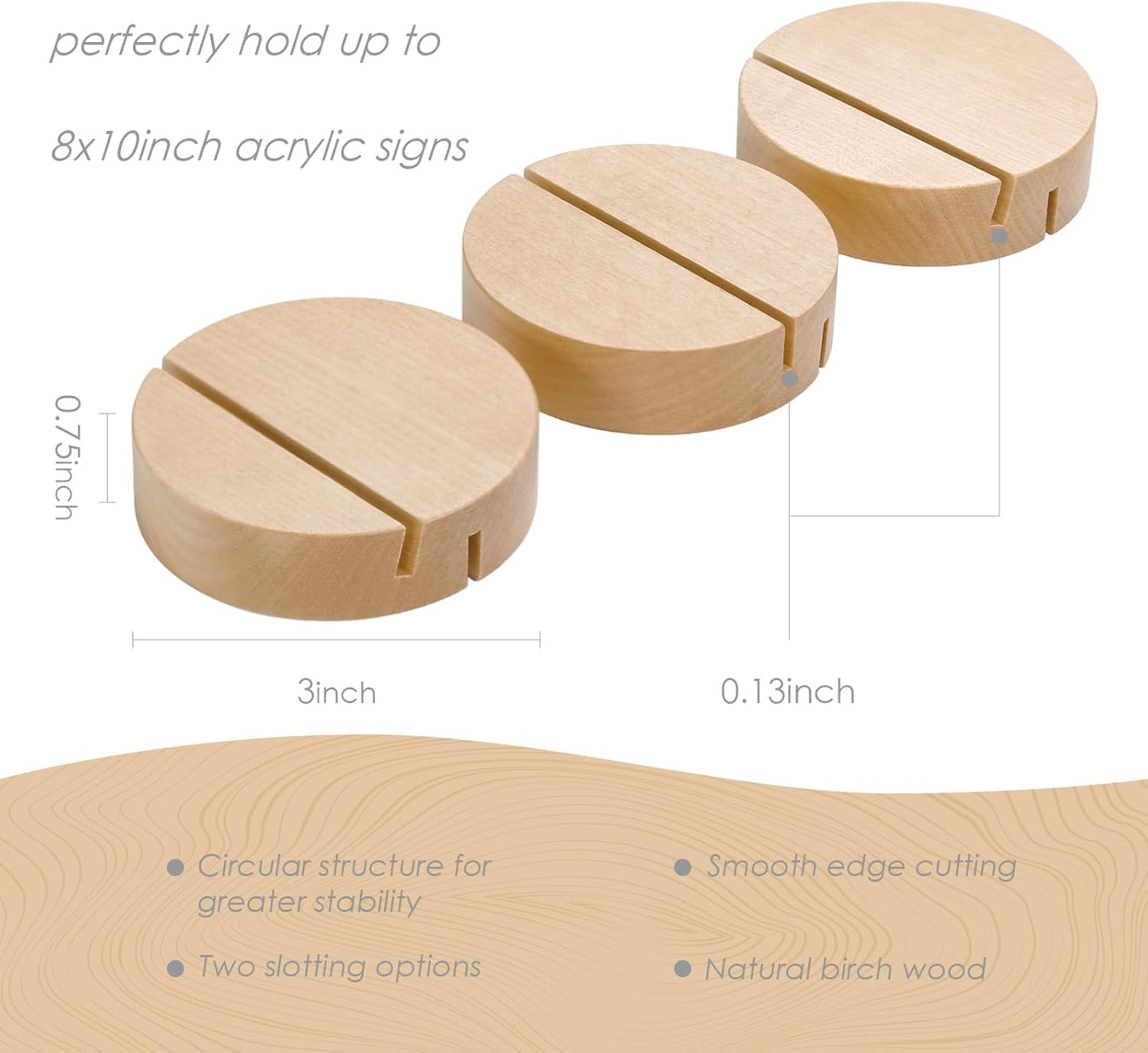 UNIQOOO 10 Pack 3" Round Birch Wood Stands for Wedding Acrylic Sign, Wood Table Number Holders for 1/8 Thick Acrylic Sheets | Wedding Display Stand, Card Holder for Bar Menu, Retail Sign, Party