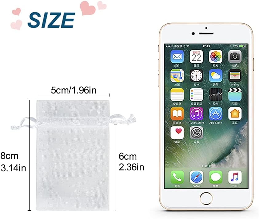 YQL Mini Organza Bags,100PCS 2x3 Inch White Organza Jewelry Pouches, Mini Mesh Drawstring Bags for Wedding Party Christmas Gift Candy