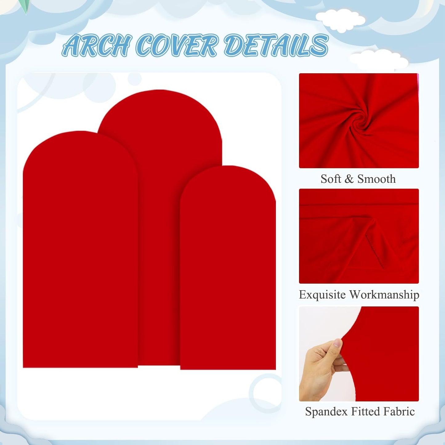 FOTSHARER Metal Arch Backdrop Stand and Cover 6&6.6&7.2FT Red Arch Covers Stretchy Backdrop Balloon Arch Stand Set of 3 Wedding Arch Stand and Cover Set for Baby Shower Graduation Party Ceremony Decor