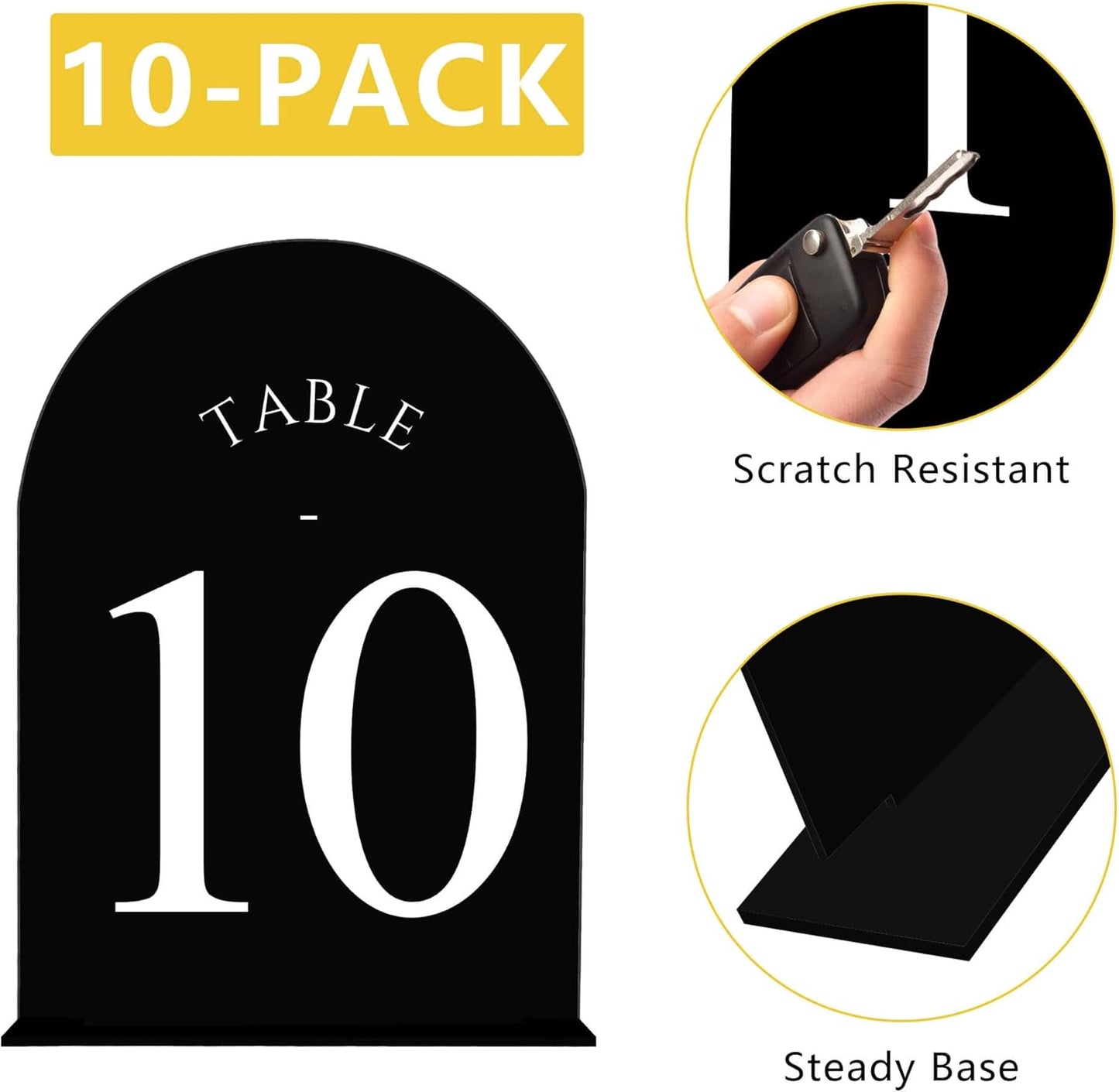 JOYIT Arch Wedding Table Numbers 1-10 with Stands – Double-Sided Printed 5" X 7" Acrylic Signs with Black Background and White Text, Perfect for Wedding Receptions, Parties, Anniversaries, and Events
