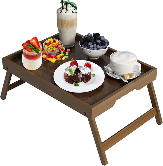 Artmeer Bed Tray Table with Folding Legs, Bamboo Breakfast in Bed by Artmeer