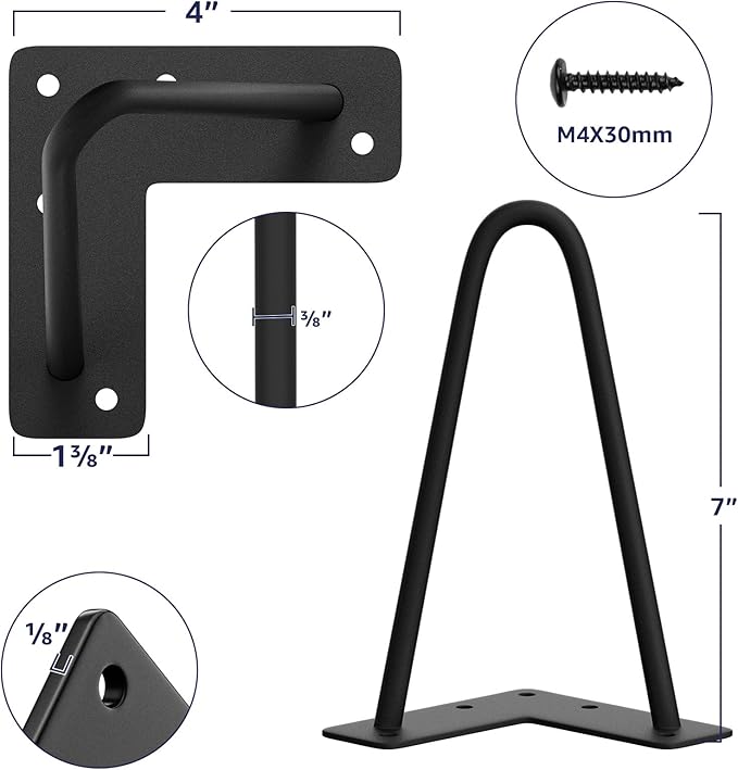 SMARTSTANDARD 7 Inch Heavy Duty Hairpin Furniture Legs, Metal Home DIY Projects - Image 2