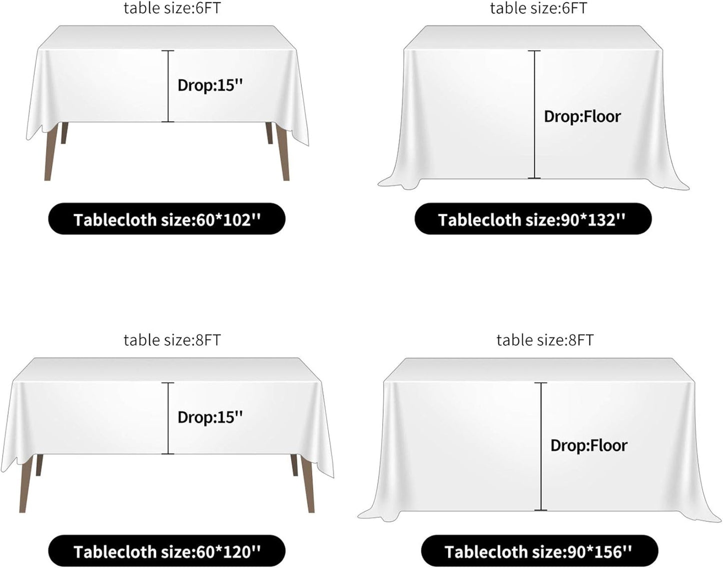 Ascoza 2pack 90x132 Inch Peacock Blue Rectangular Tablecloth 8 Feet Table Cloth in Polyester Fabric for Wedding/Banquet/Restaurant/Parties