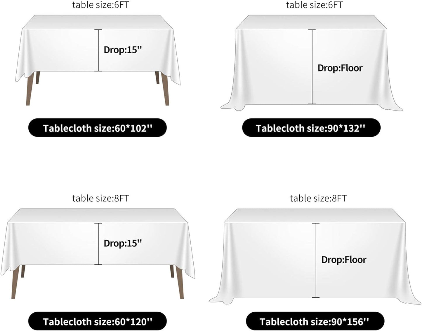 Ascoza 2pack 60x120 Inch Willow Rectangular Tablecloth 6 Feet Table Cloth in Polyester Fabric for Wedding/Banquet/Restaurant/Parties